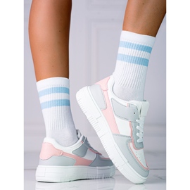 Damen-Schnürsneaker auf der Shelovet-Plattform aus ökologischem Leder in Weiß und Graurosa mehrfarbig 1