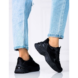 Schwarze Shelovet Damen-Schnürsneaker mit dicker Sohle 1