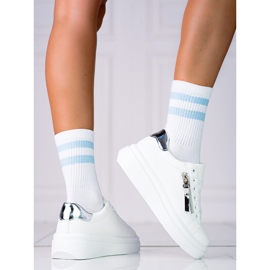 Weiße Damensneaker auf der Shelovet-Plattform mit dekorativem Reißverschluss 1