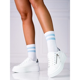 Weiße Damensneaker auf der Shelovet-Plattform mit dekorativem Reißverschluss 2