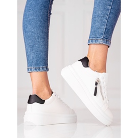 Weißer Shelovet Damen-Sneaker mit dekorativem Reißverschluss 1