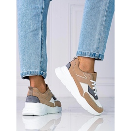 Bequeme Shelovet-Sneakers für Damen auf einem dicken beigefarbenen Plateau braun 1