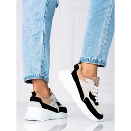 Bequeme Shelovet-Sneaker für Damen auf einem dicken Plateau in Schwarz und Beige 1