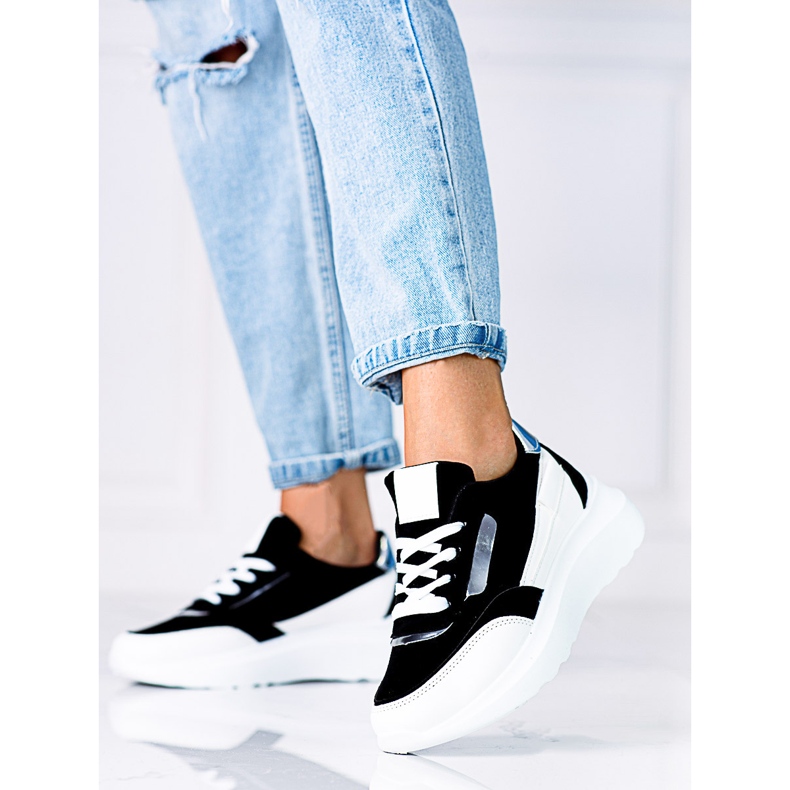 Shelovet schwarz-weiß geschnürte Sneaker für Damen 1