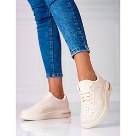 Shelovet weiße Schnürsportschuhe aus ökologischem Leder, beige 1