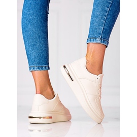 Shelovet weiße Schnürsportschuhe aus ökologischem Leder, beige 2