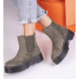 Grüne Damen-Chelsea-Stiefel auf der Shelovet-Plattform aus ökologischem Wildleder 1