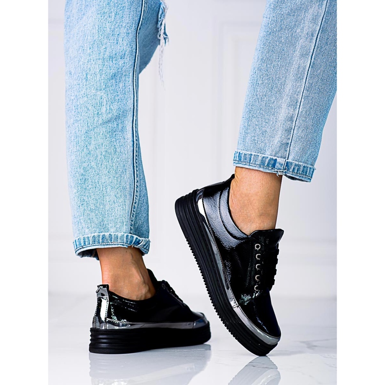 W. Potocki Shelovet Damensneaker aus lackiertem Öko-Leder schwarz 2