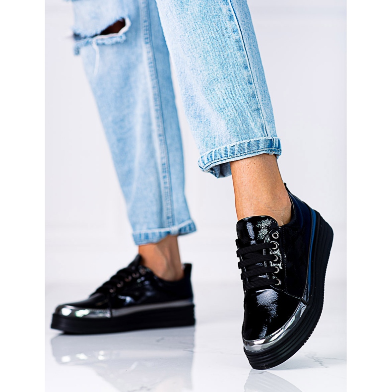 W. Potocki Shelovet Damensneaker aus lackiertem Öko-Leder schwarz 1