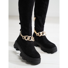 Schwarze Damenstiefel auf einer dicken Shelovet-Sohle aus ökologischem Wildleder 1