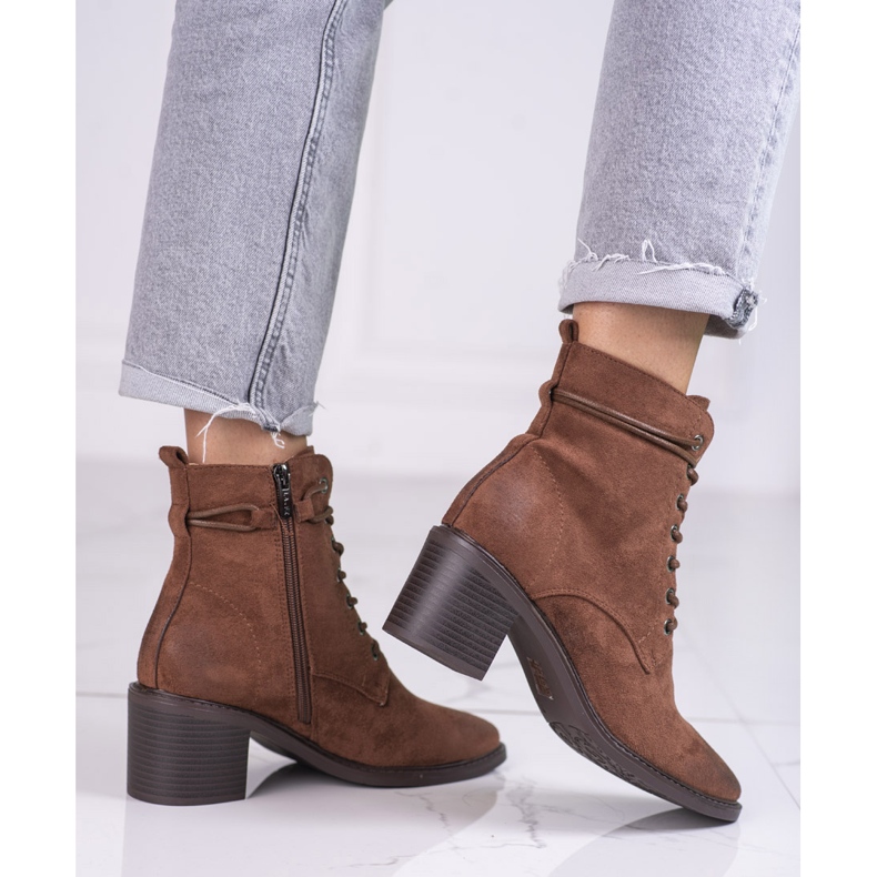 Brauner Shelovet Damenschnürstiefel aus ökologischem Wildleder 1