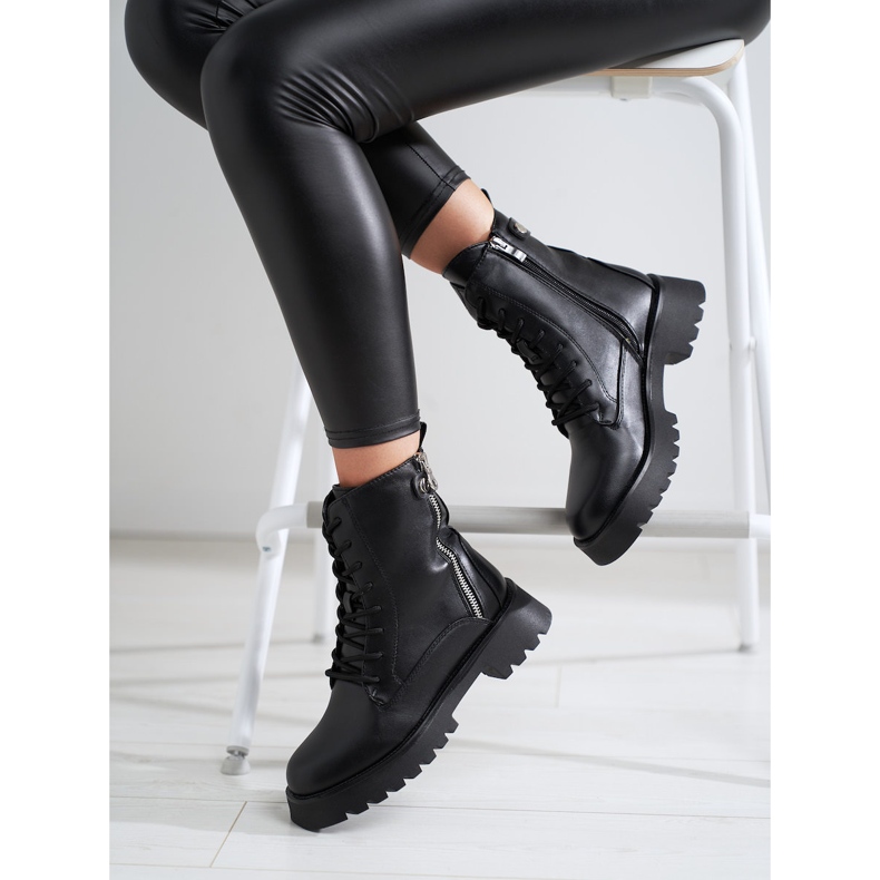 Schwarze Worker für Damen mit dekorativem Shelovet-Reißverschluss 1