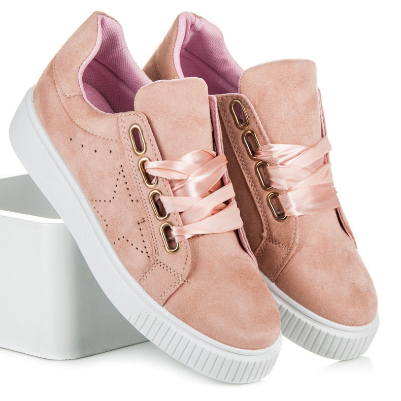 Ideal Shoes Turnschuhe mit einem Band gebunden rosa 1