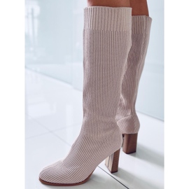 Sock Boots mit hohem Absatz von Claudia Taupe beige 2