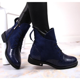 Damenstiefel isoliert Kroko marineblau Potocki 1