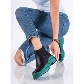 Schwarze und grüne Stiefel für Frauen Shelovet Jodhpur-Stiefel auf der Plattform 2