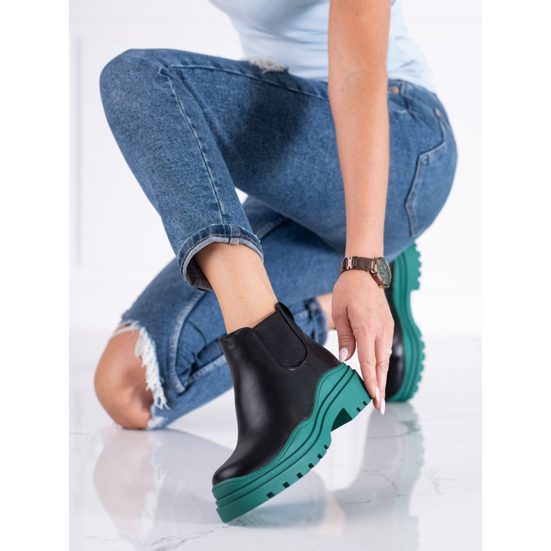 Schwarze und grüne Stiefel für Frauen Shelovet Jodhpur-Stiefel auf der Plattform 2