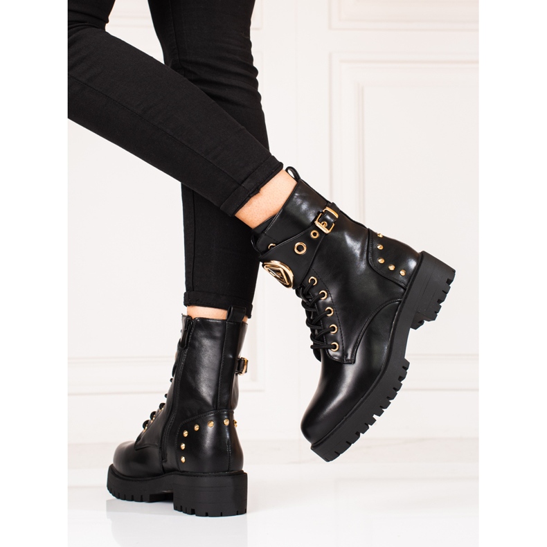 Shelovet Damenschnürer mit goldenen Accessoires schwarz 1