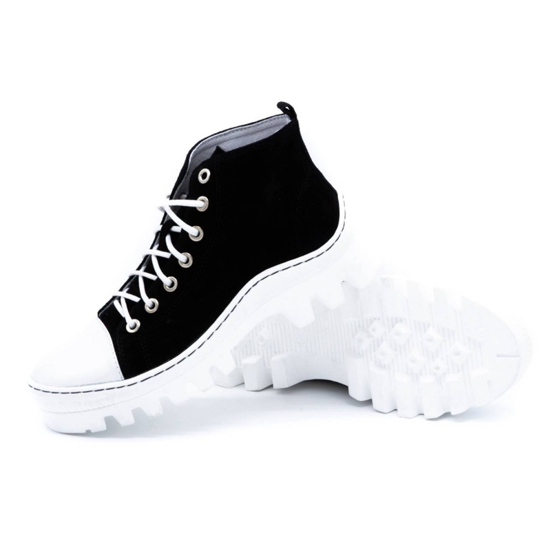 Polbut Leder-Damenstiefeletten D1 schwarze Perle weiß 3