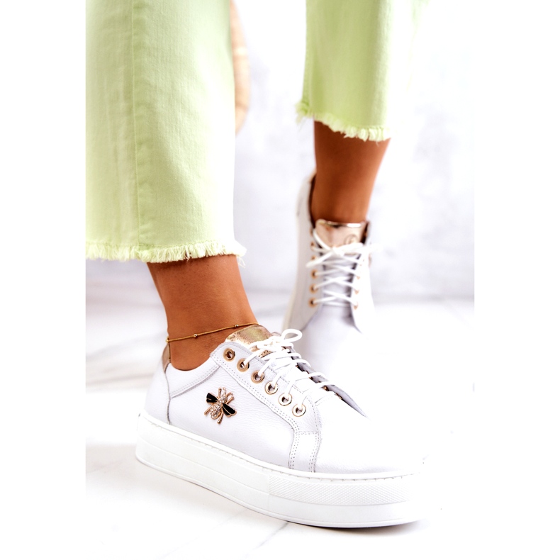 Frauen -Leder -Sportschuhe für Frauen auf der Filipczyk -Plattform mit Zirkonen weiß 3