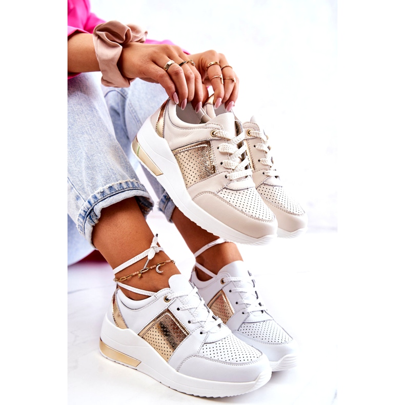 S.Barski Sportschuhe aus Leder für Damen auf Keilabsatz Beige Larson 5