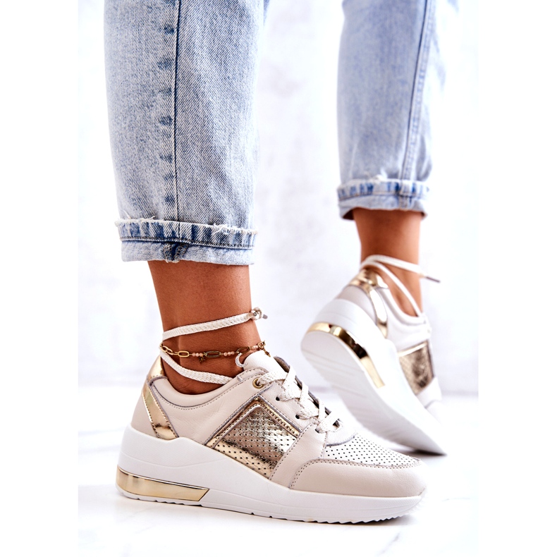 S.Barski Sportschuhe aus Leder für Damen auf Keilabsatz Beige Larson 3