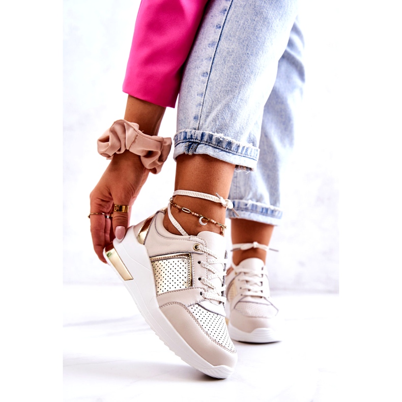 S.Barski Sportschuhe aus Leder für Damen auf Keilabsatz Beige Larson 1