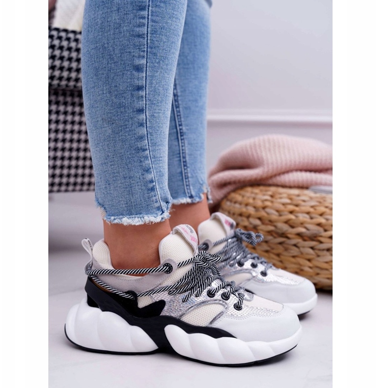 Damen Sportschuhe Big Star von Daniel Lopez Weiß FF274A546 schwarz silber- 2