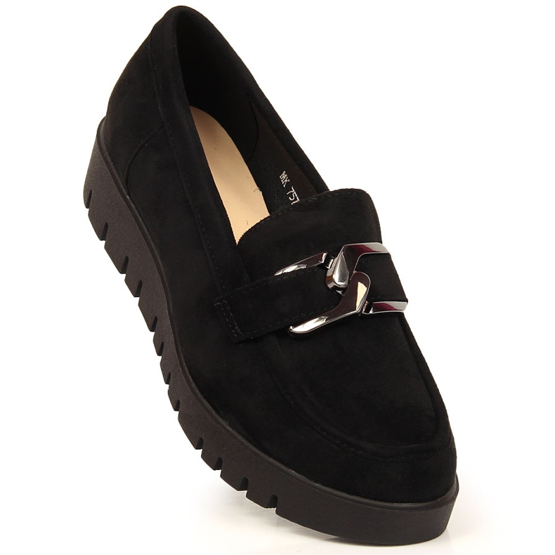 Damen-Loafer auf der Öko-Wildleder-Plattform schwarz Sergio Leone 1