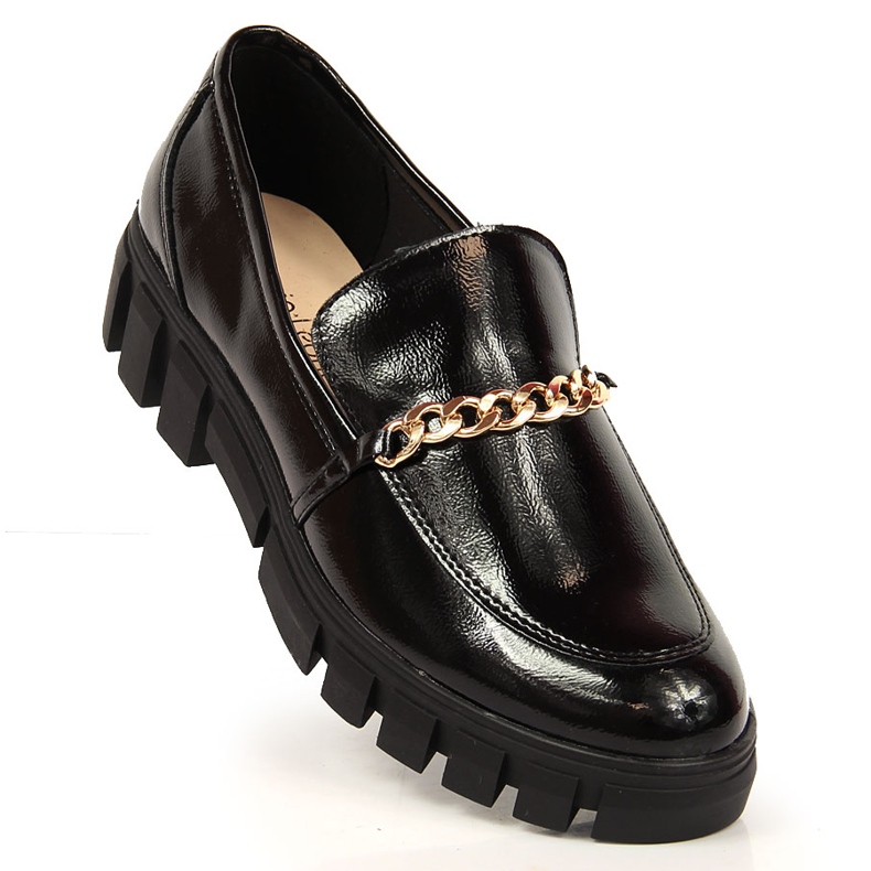 Schwarz lackierte Damen-Loafer mit Kette von Sergio Leone 1
