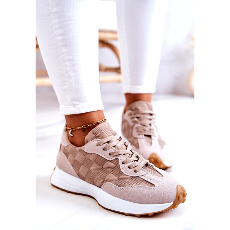Frauen -Beige gebundene Sportschuhe 2