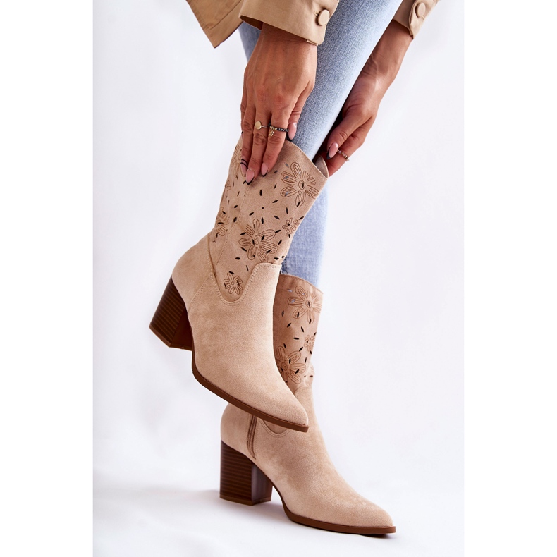 FB1 Damen Wildlederstiefel mit beige Ariane Cowboystiefeln 2