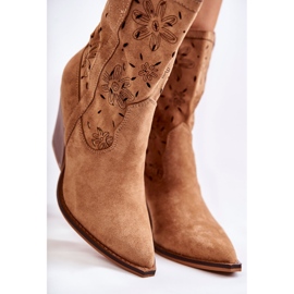 FB1 Modische Cowboystiefel aus Wildleder mit Camel Coralie Blumen braun 2