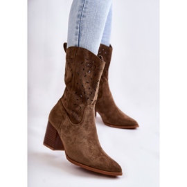 FB1 Damen Wildleder Cowboystiefel mit Blumen Khaki Ariane grün 1