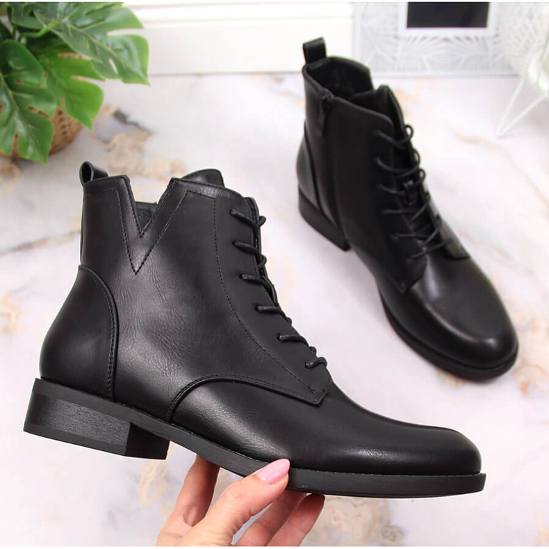 S.Barski Schwarze Schnürboots mit Reißverschluss von S. Barski 1