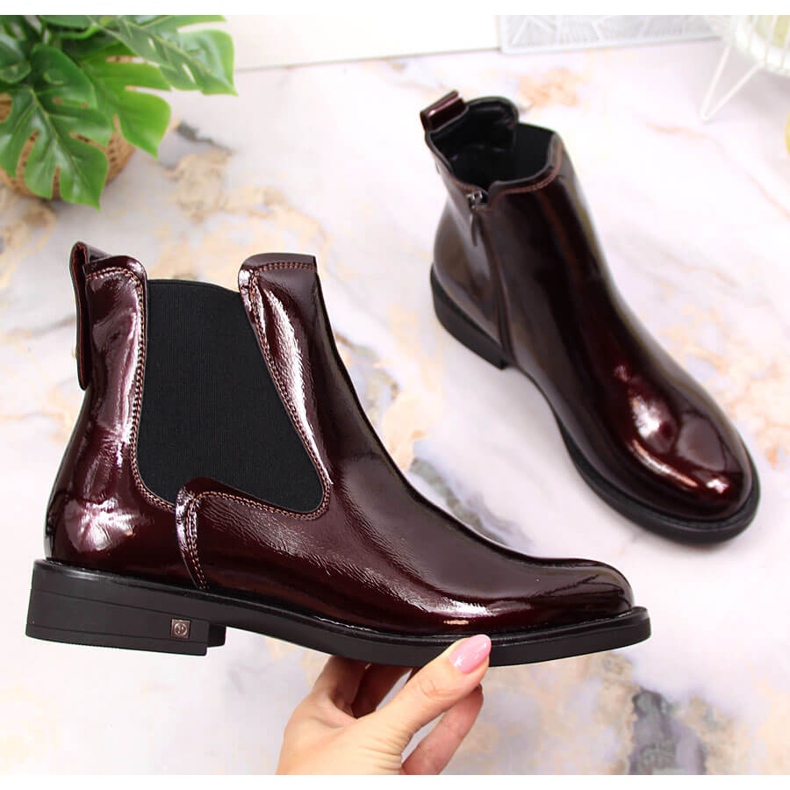 Damenschuhe lackiert warmen Burgund Potocki WOL93B rotwein 1