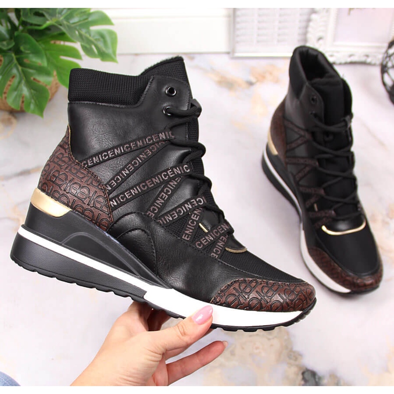 Schwarze Keilsneaker für Damen Potocki 1