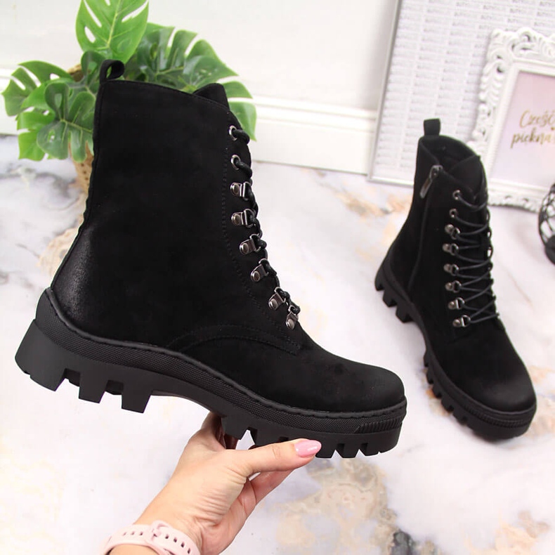 Schwarze Wildlederstiefel für Damen Potocki 1