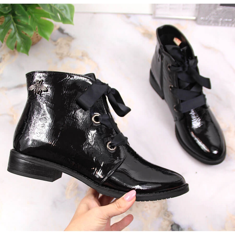 M. DASZYŃSKI Lack schwarz isolierte Damenstiefel schwarz Daszyński SAN5A 1