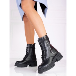 Shelovet schnürte Damentaschen auf der Plattform schwarz 1