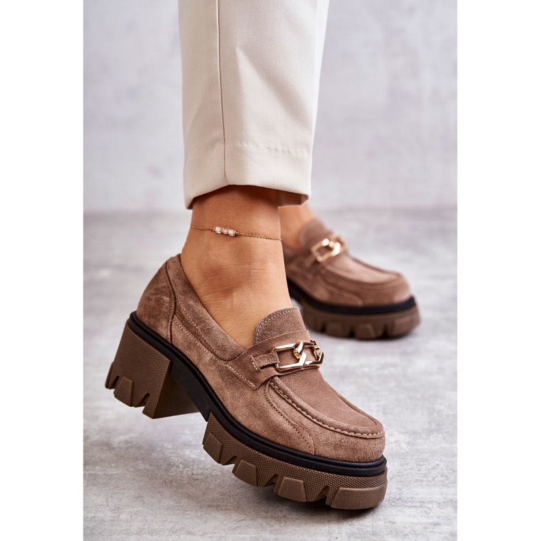 PL5 Wildleder High Heels mit goldbrauner Lurdes-Verzierung beige 1