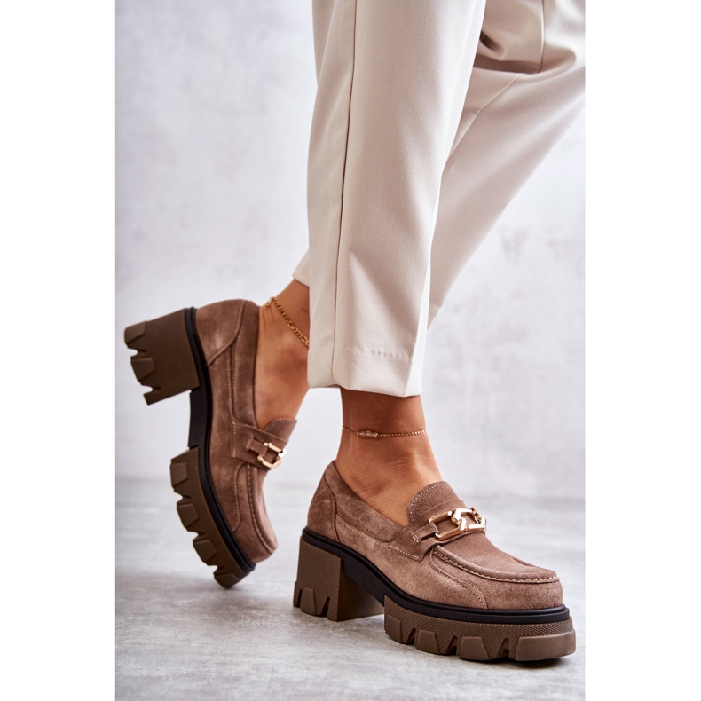 PL5 Wildleder High Heels mit goldbrauner Lurdes-Verzierung beige 2