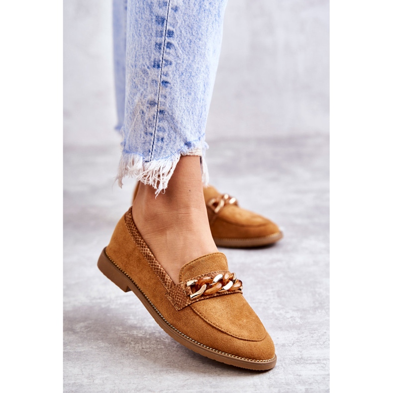 FB2 Damen-Loafer aus Wildleder mit einer Kette Camel Nolie braun 1