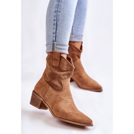 FB1 Durchbrochene Cowboystiefel aus Wildleder mit Nähten Camel Elvire braun 2