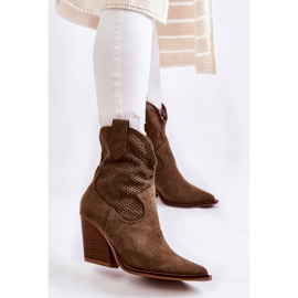 FB1 Durchbrochene Cowboystiefel aus Wildleder für Damen Khaki Eleonore braun 1