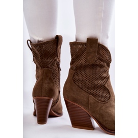 FB1 Durchbrochene Cowboystiefel aus Wildleder für Damen Khaki Eleonore braun 2