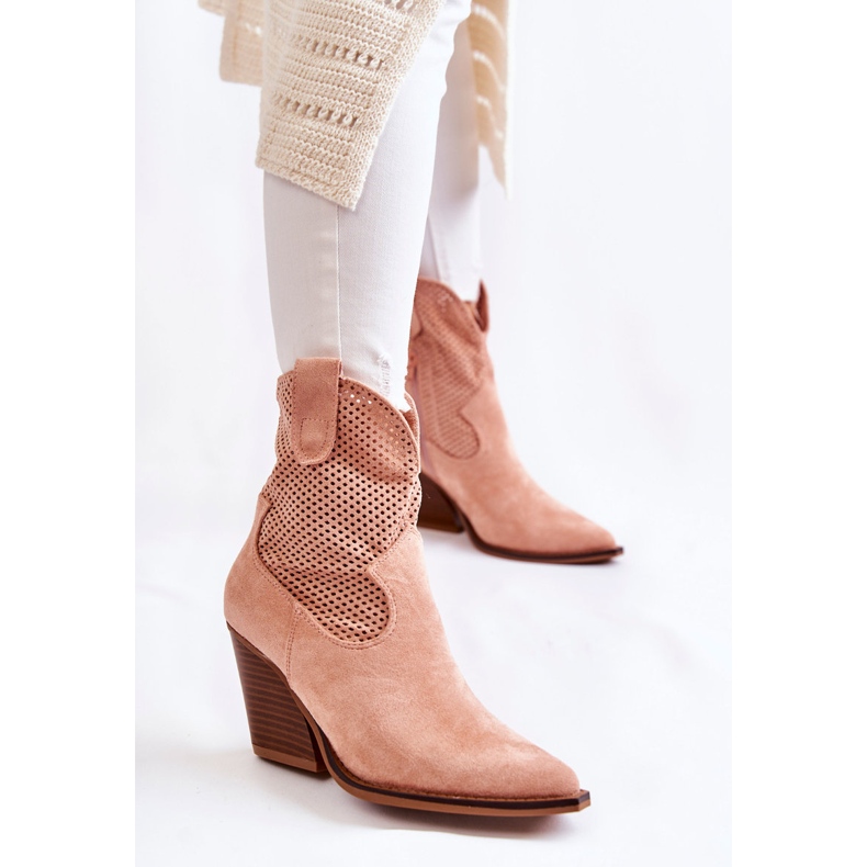 Durchbrochene Stiefel aus Wildleder für Damen Cowboy Pink Eleonore beige 1
