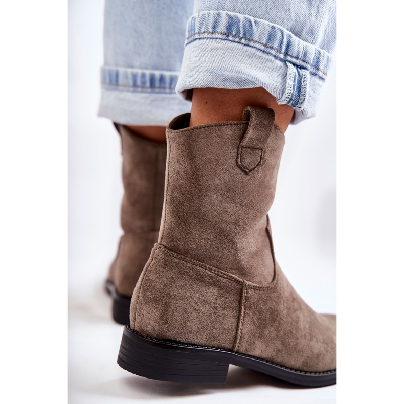 S.Barski Damen-Wildlederstiefel mit flachem Absatz Dunkelgrau Fiorenz beige 2