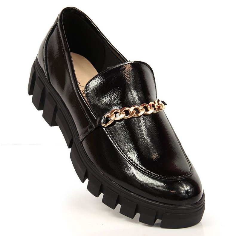 Sergio Leone Lackierte Loafer mit Kette schwarz 2
