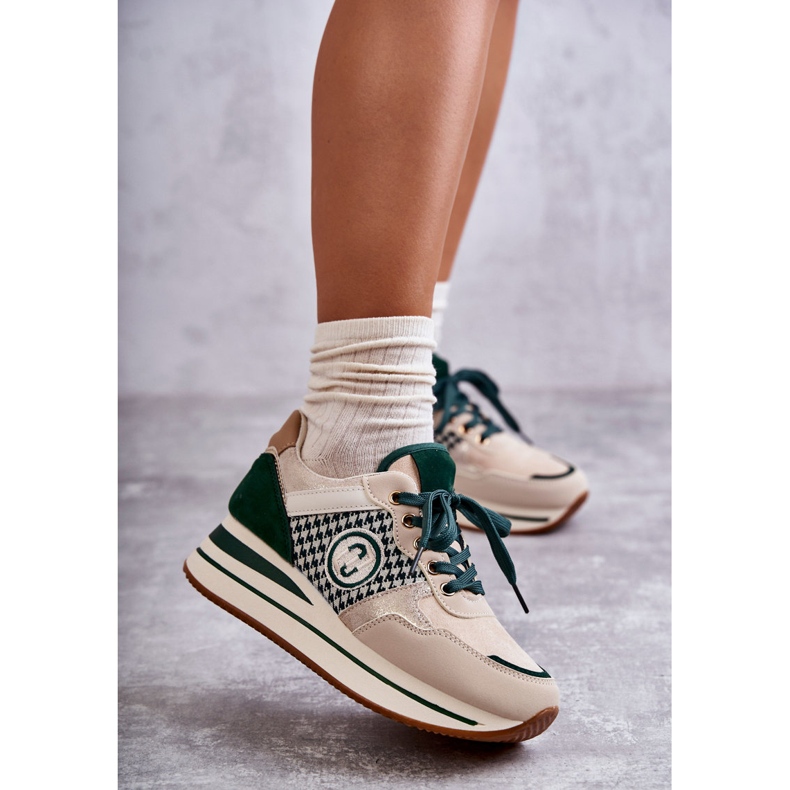 FB2 Modische Damen-Sportschuhe mit Keilabsatz Beige-Grün Aronne 1